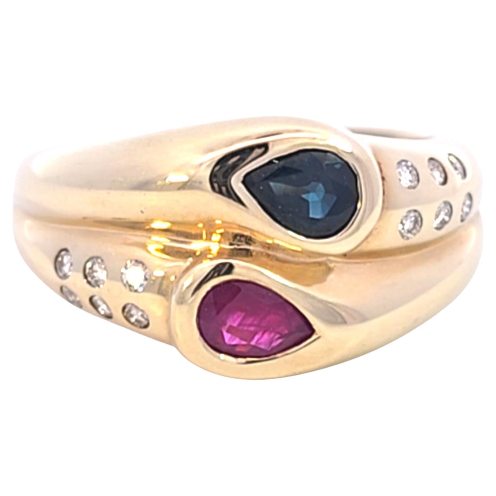 Ruby Blue Sapphire Ring With Diamond Accents
