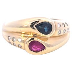 Ruby Blue Sapphire Ring With Diamond Accents