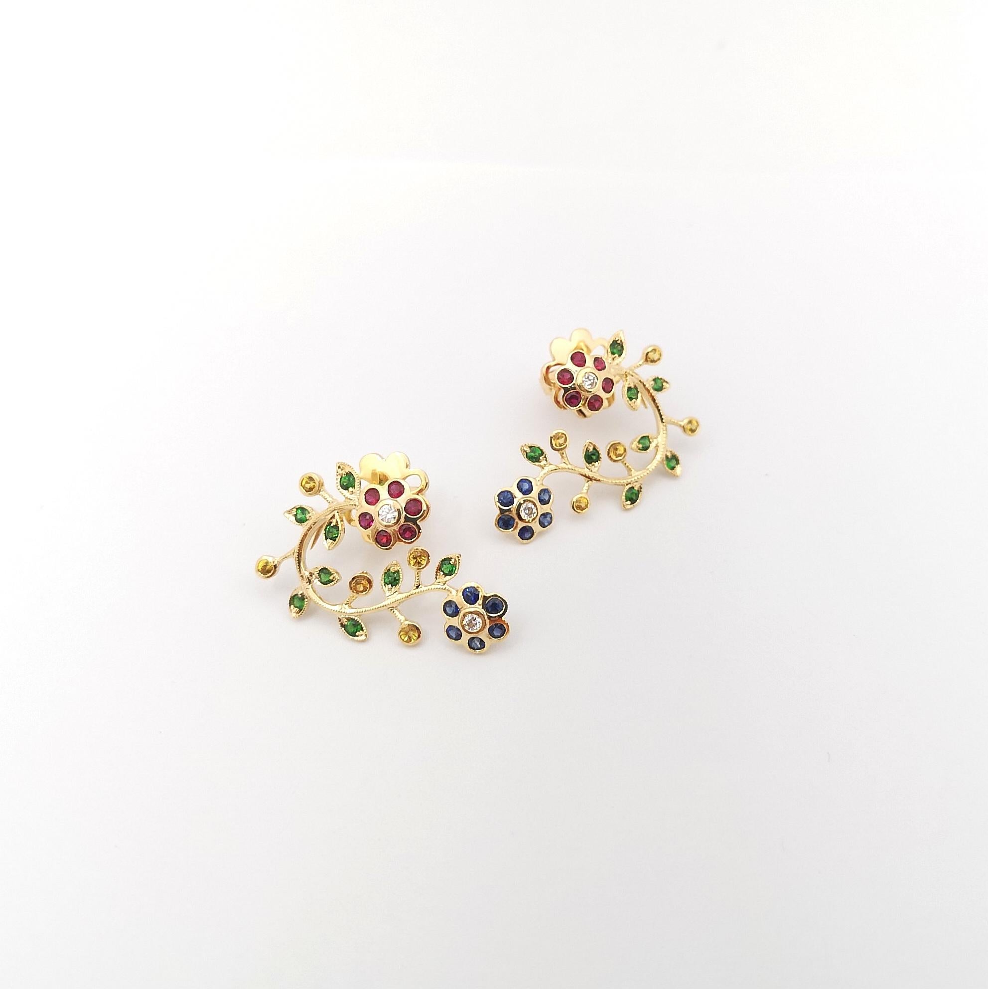 Pendientes de oro de 18 quilates con rubí, zafiro azul, zafiro amarillo, tsavorita y diamantes Contemporáneo en venta