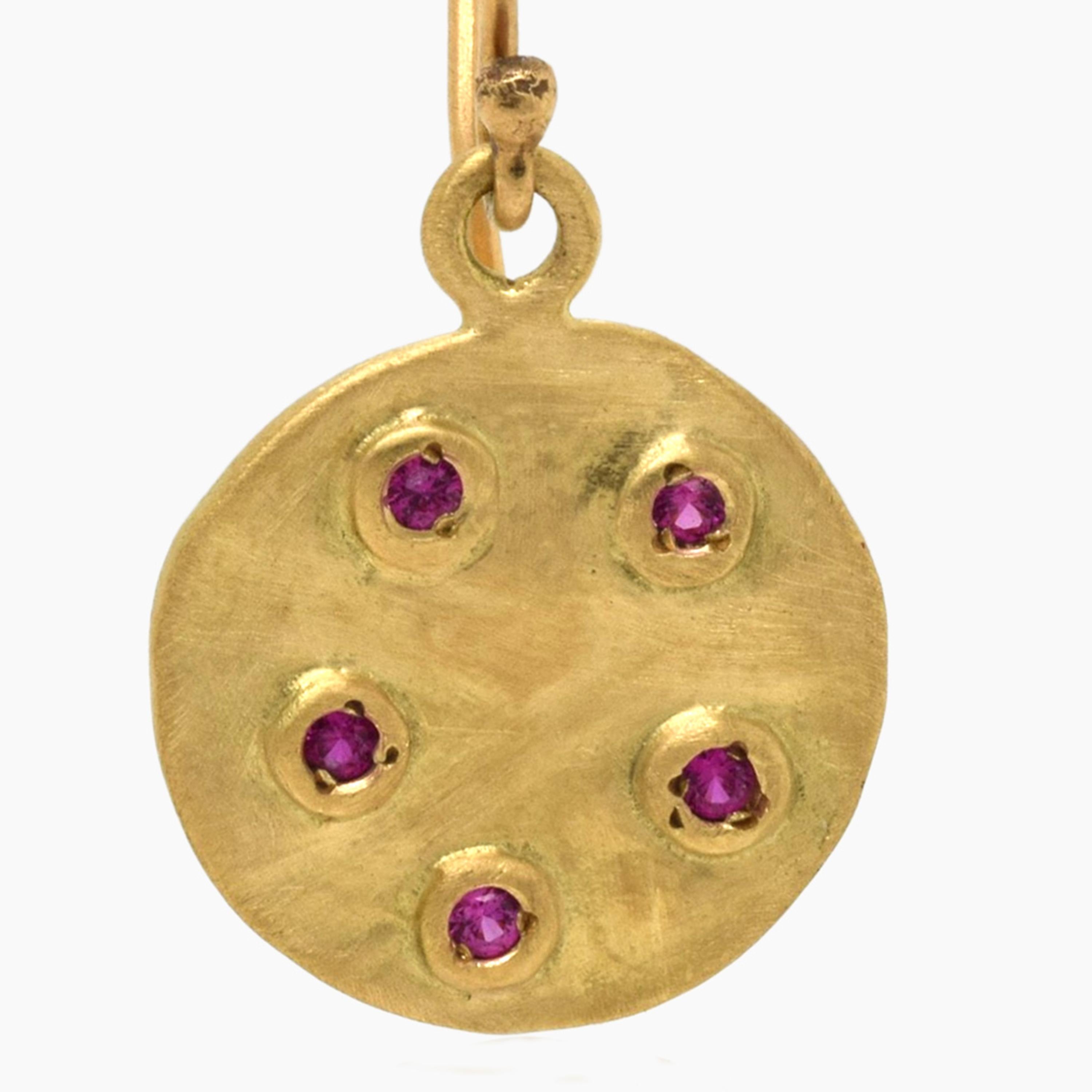 Round Cut Ruby Bouton Gold Earrings For Sale