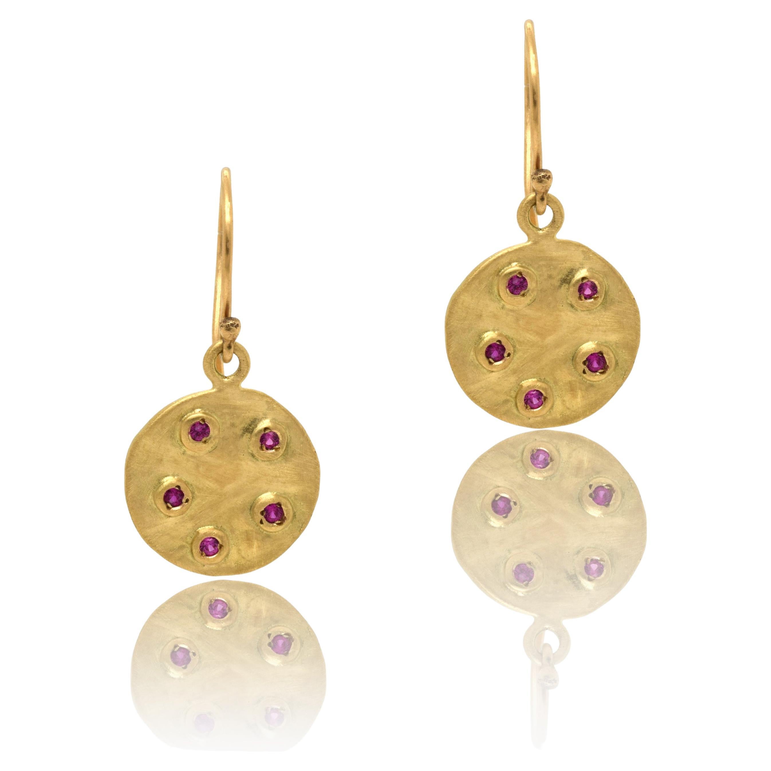 Ruby Bouton Gold Earrings For Sale