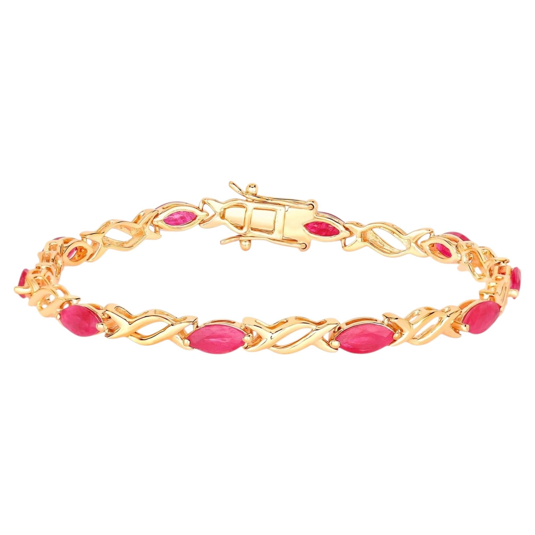 Ruby Bracelet 4.98 Carats 10K Yellow Gold For Sale