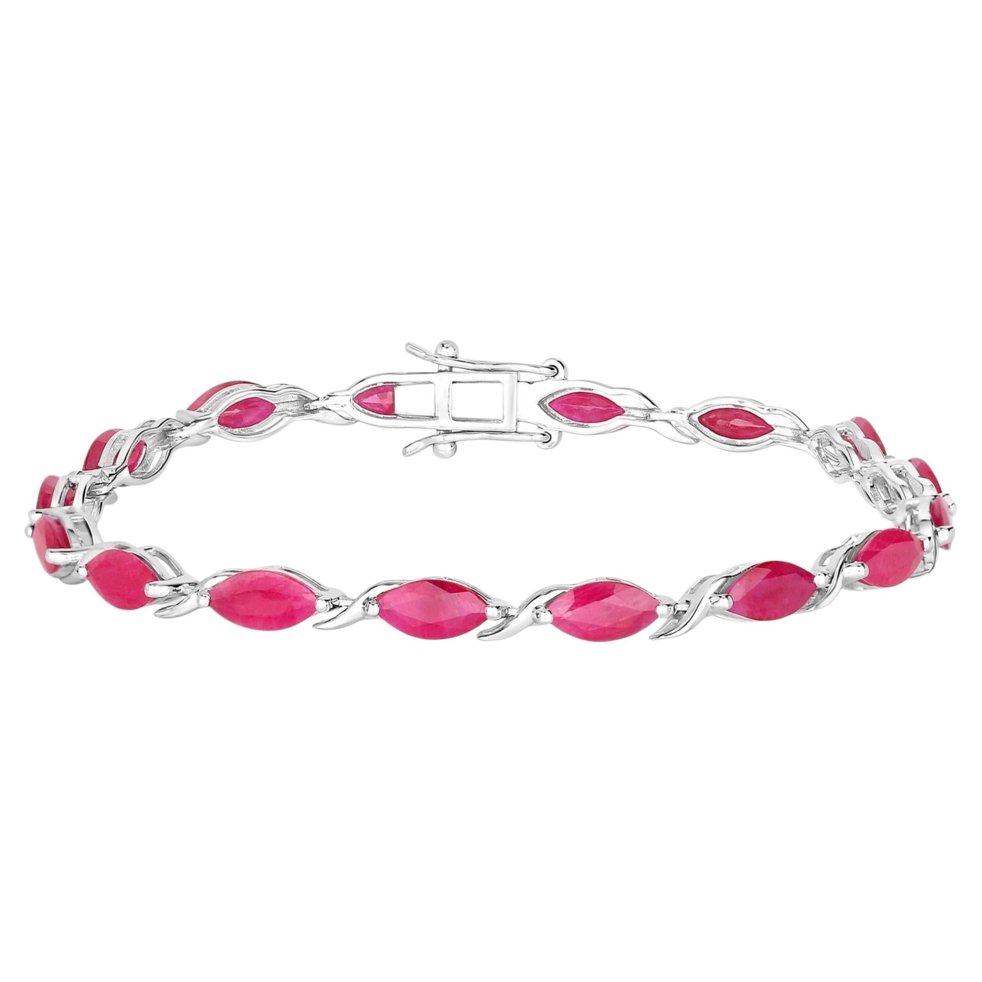 Ruby Bracelet 7.98 Carats 10K White Gold For Sale