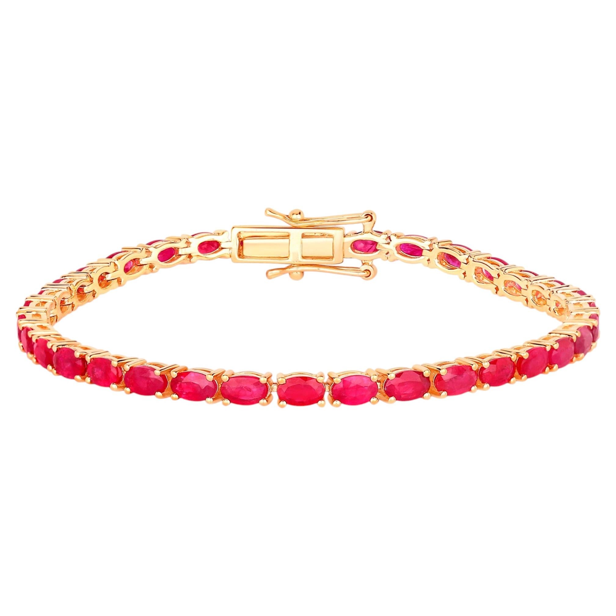 Ruby Bracelet 9.16 Carats 10K Yellow Gold For Sale