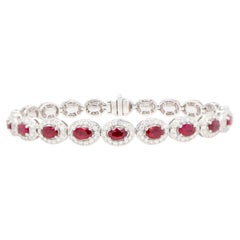 Ruby Bracelet Diamond Halo 9.4 Carats 18K Gold