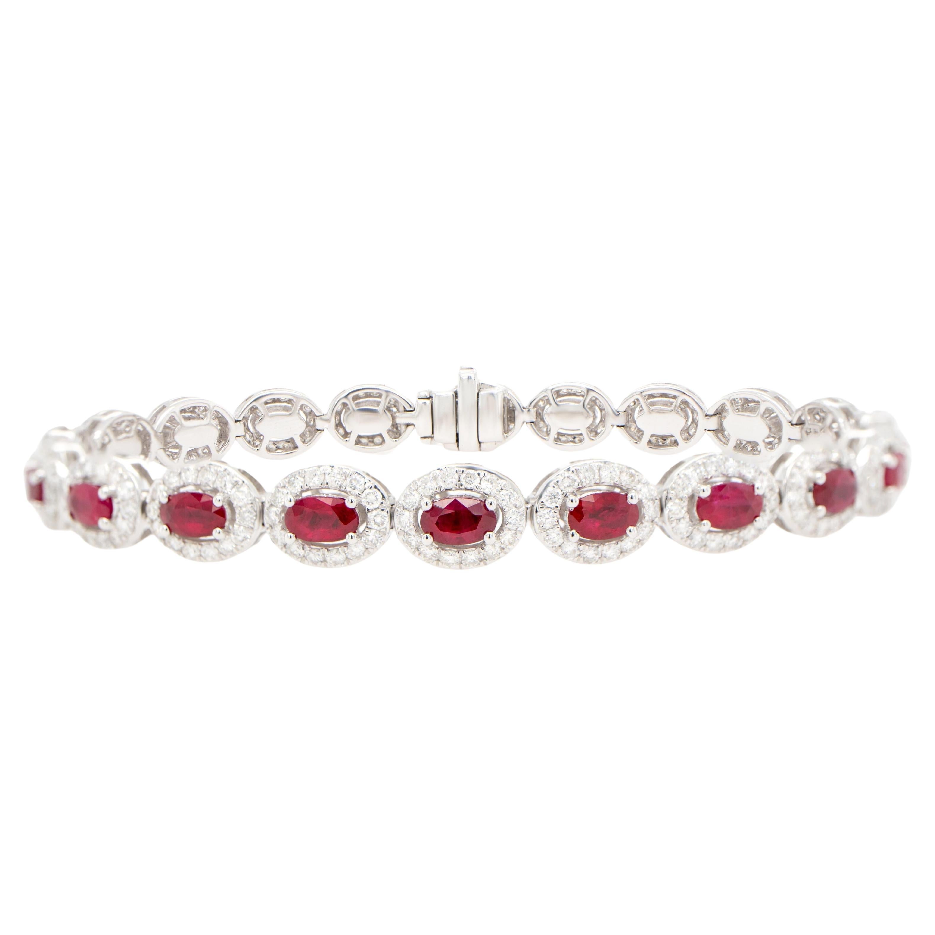 Ruby Bracelet Diamond Halo 9.4 Carats 18K Gold