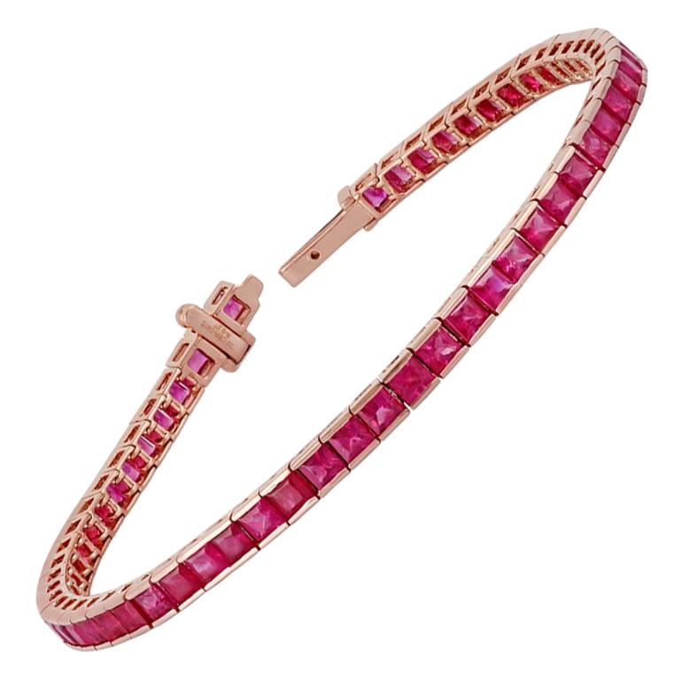 Ruby Bracelet Studded in 18 Karat Rose Gold For Sale
