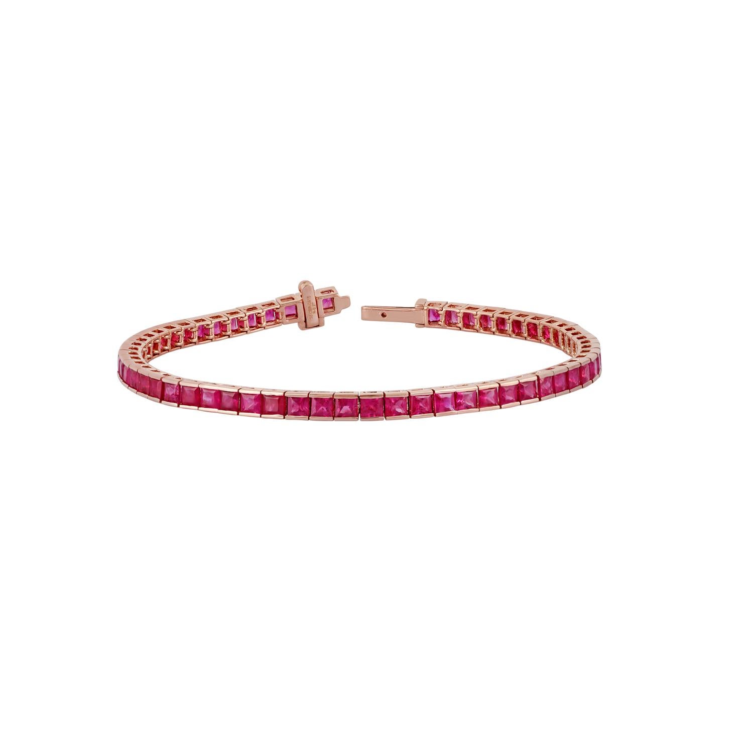 Contemporary Ruby Bracelet Studded in 18 Karat Rose Gold