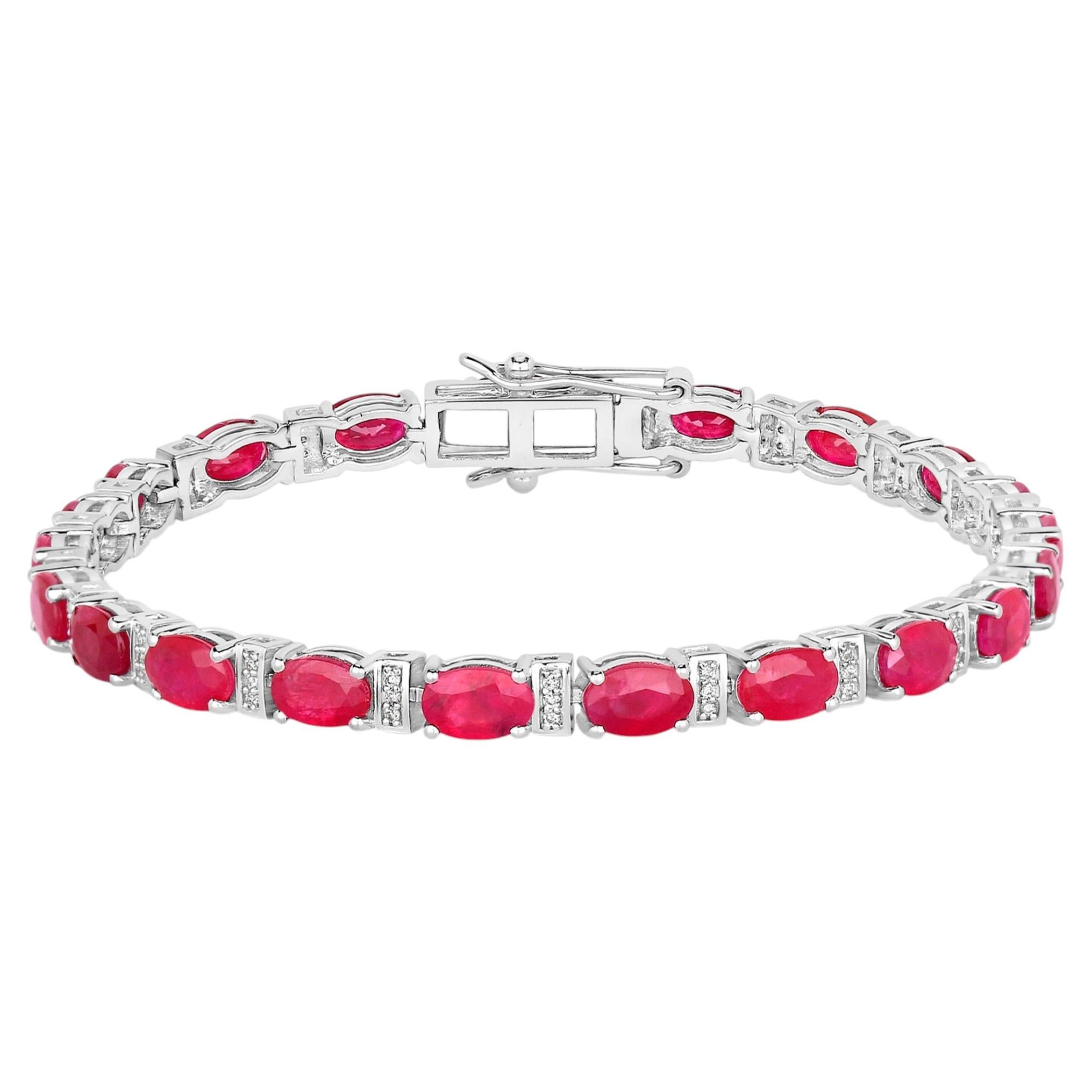 Ruby Bracelet With Diamonds 11.1 Carats 14K White Gold