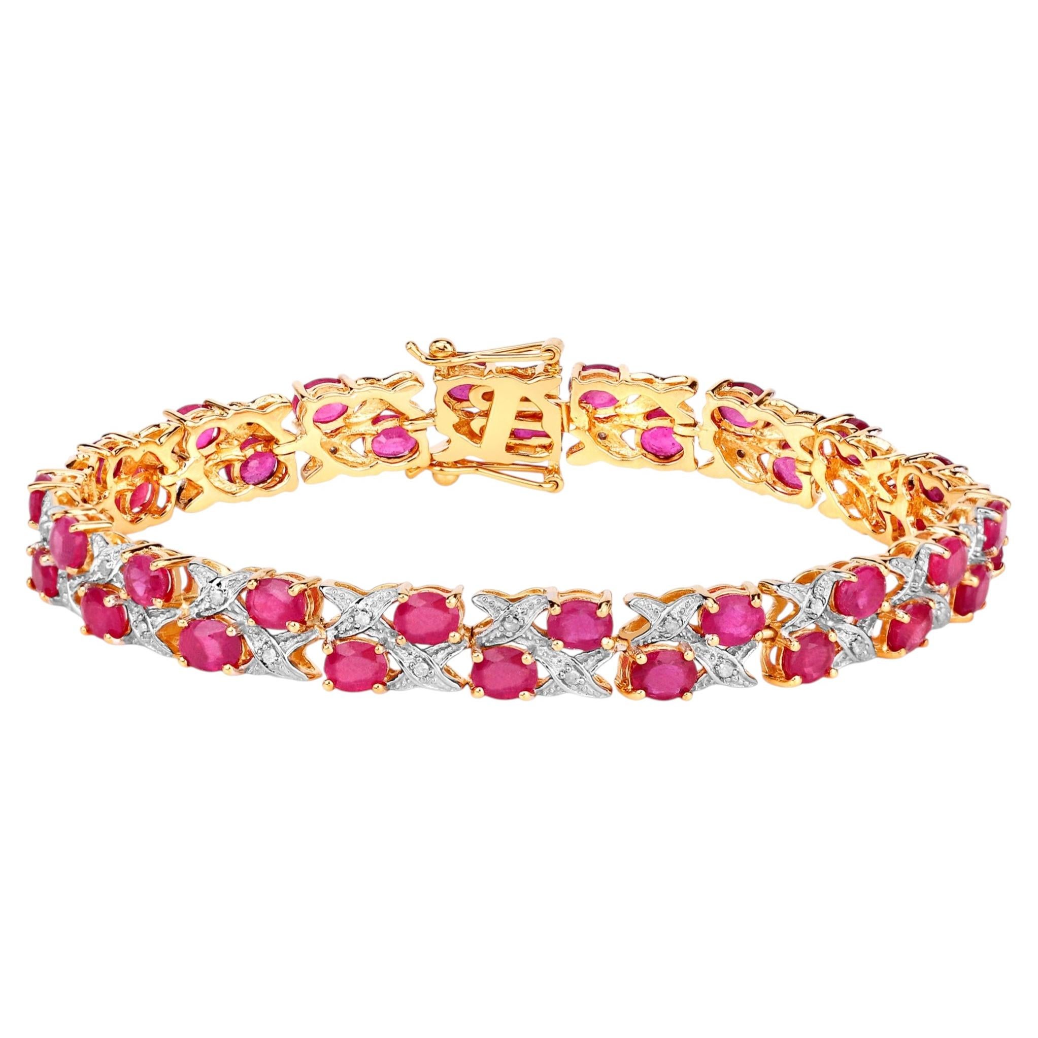 Ruby Bracelet With Diamonds 16.4 Carats Gold Plated Silver