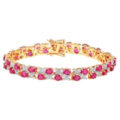 Ruby Bracelet With Diamonds 16.4 Carats Gold Plated Silver