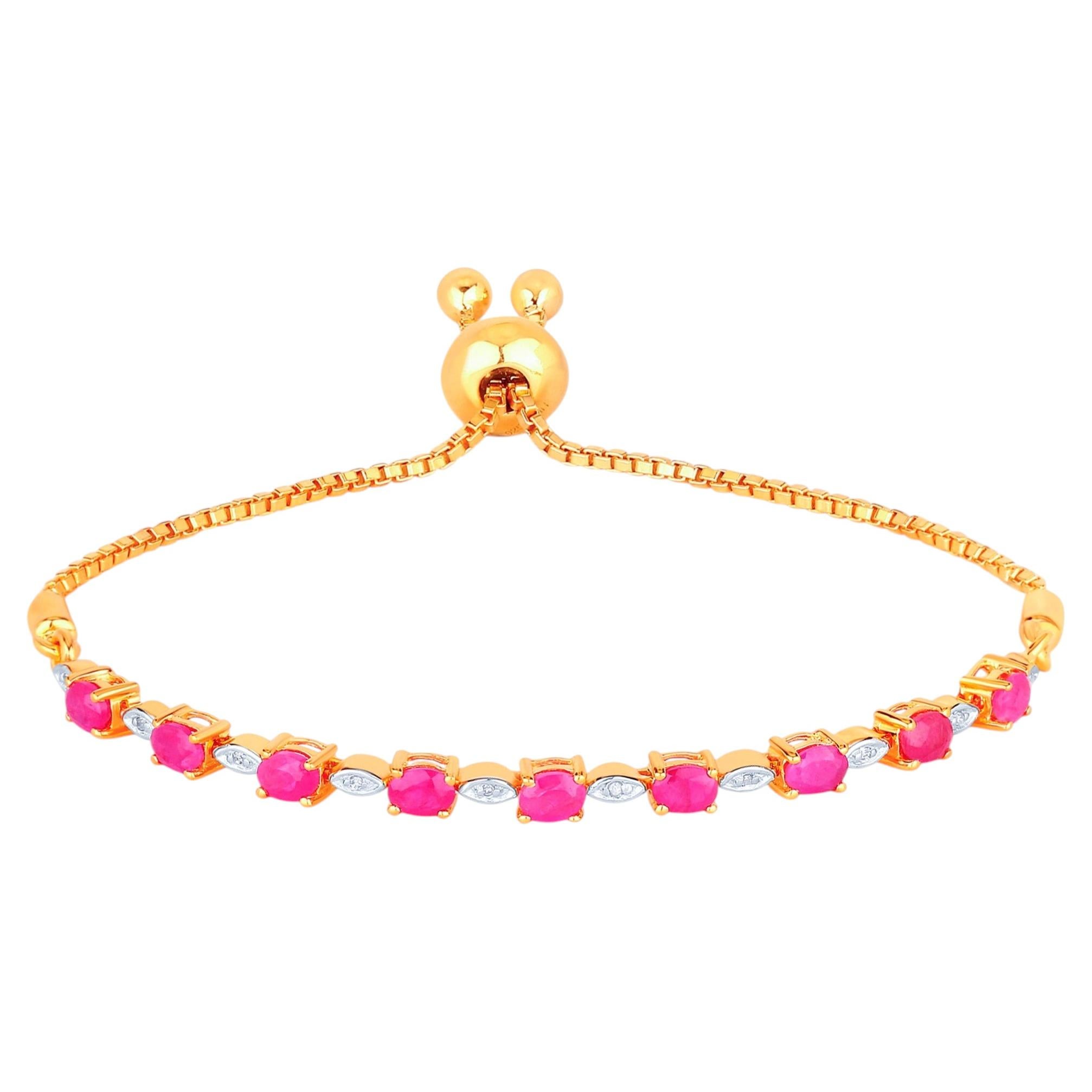 Pulsera de rubíes con diamantes de 1,98 quilates, de plata chapada en oro en venta