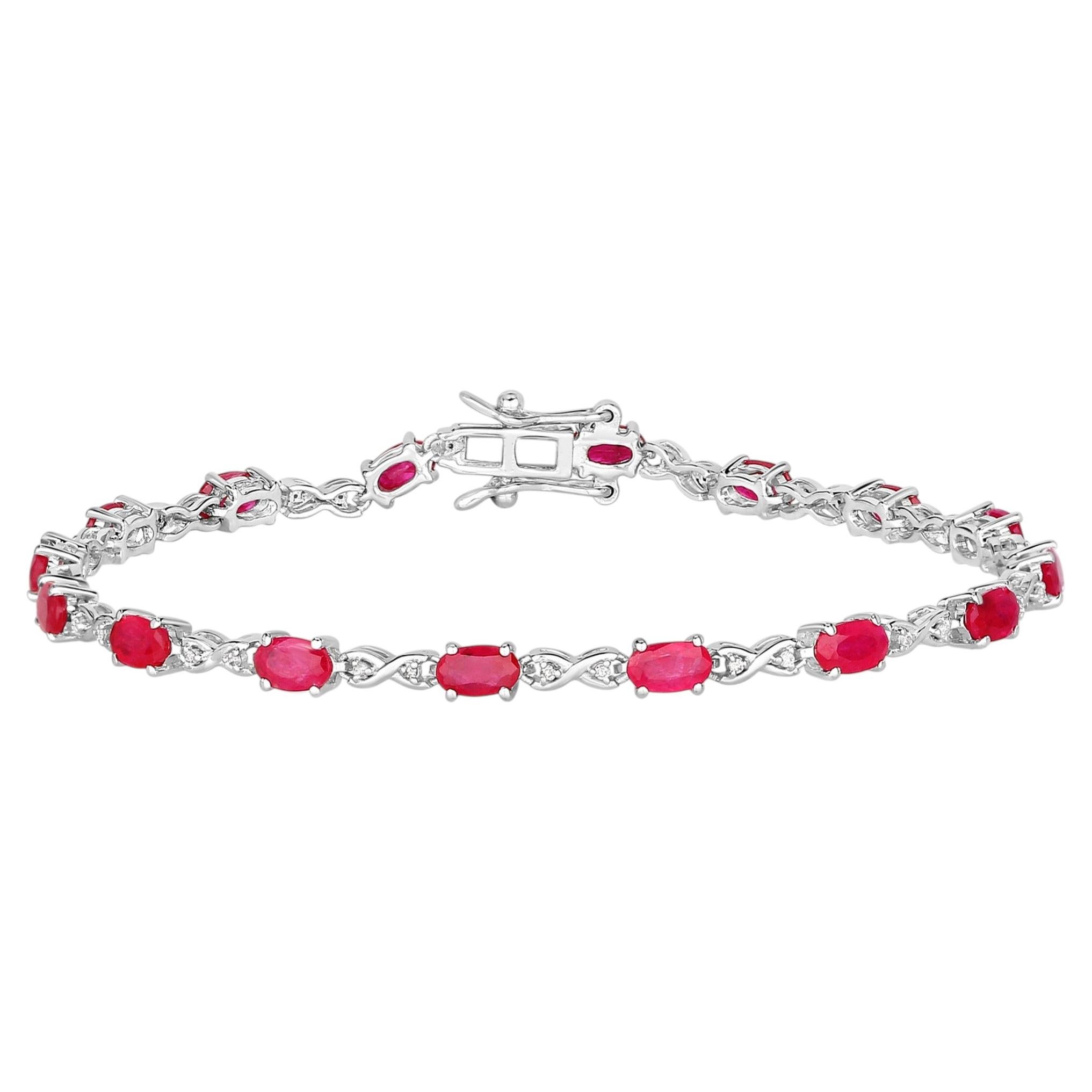 Pulsera Rubí Con Diamantes 3,6 Quilates Oro Blanco 14K