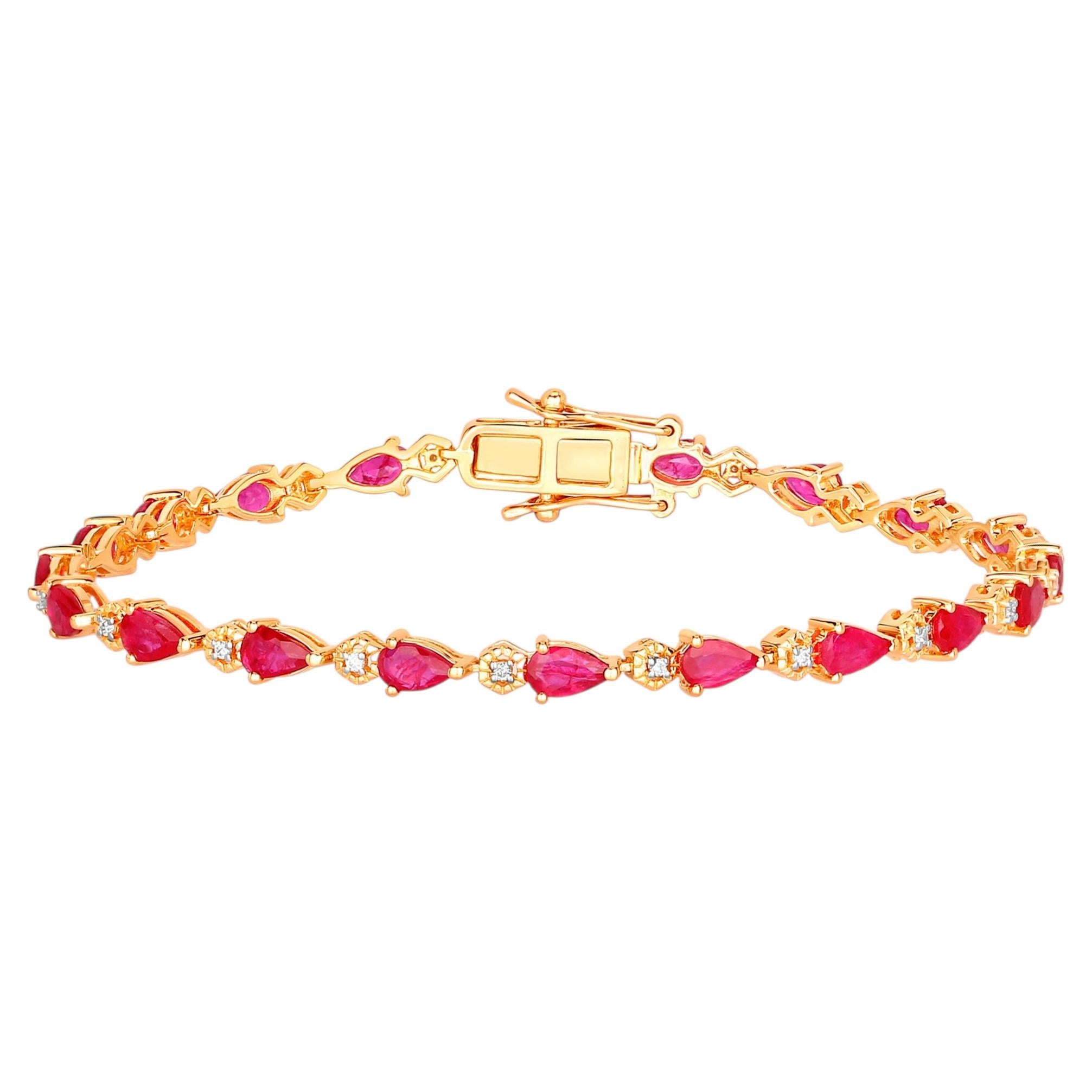 Ruby Bracelet With Diamonds 5.10 Carats 14K Yellow Gold