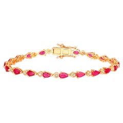 Ruby Bracelet With Diamonds 5.10 Carats 14K Yellow Gold