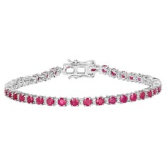 Bracelet de rubis avec diamants 5,52 carats or blanc 14K