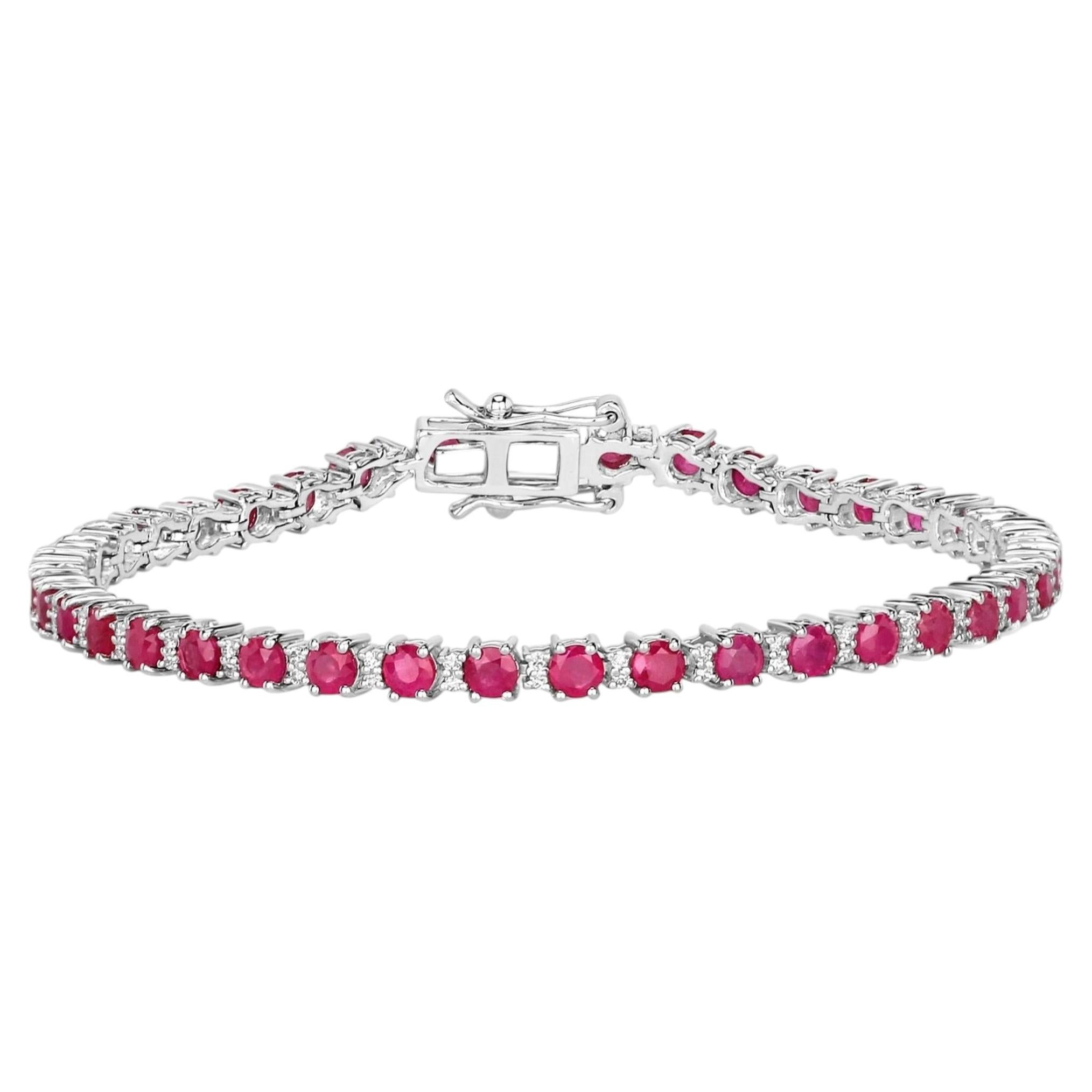 Ruby Bracelet With Diamonds 5.52 Carats 14K White Gold