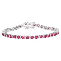 Ruby Bracelet With Diamonds 5.52 Carats 14K White Gold