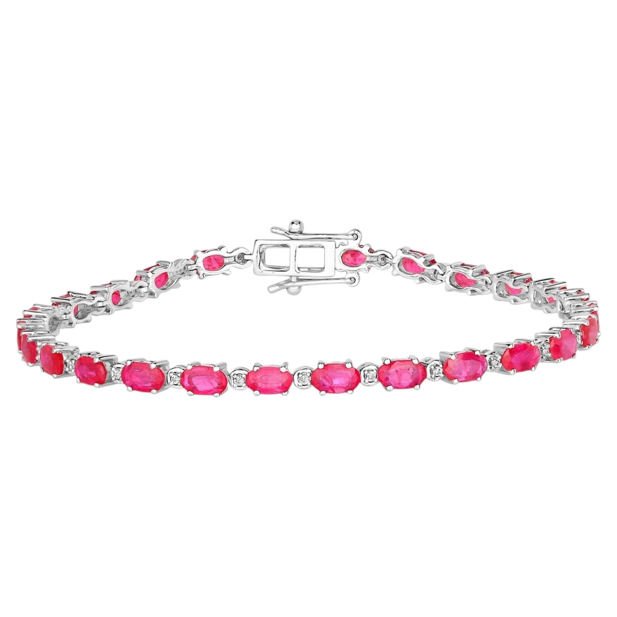 Ruby Bracelet With Diamonds 5.8 Carats 14K White Gold