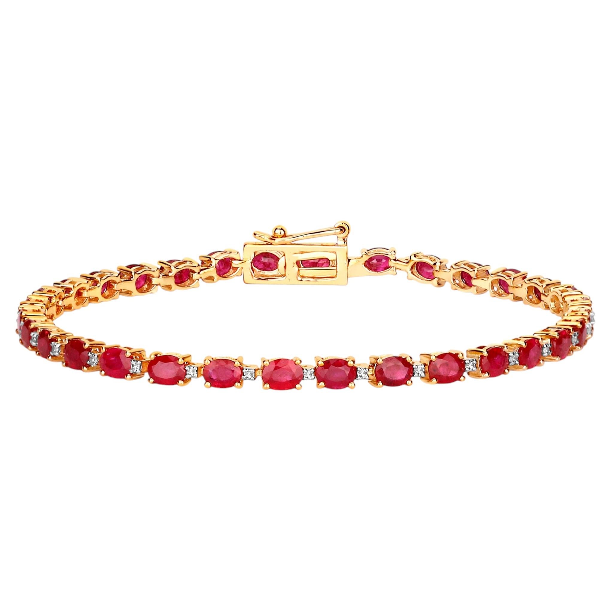 Ruby Bracelet With Diamonds 6.22 Carats 10K Yellow Gold