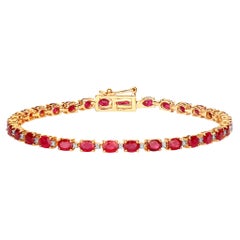 Bracelet de rubis avec diamants 6.22 carats or jaune 10K