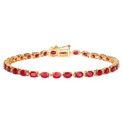 Ruby Bracelet With Diamonds 6.22 Carats 10K Yellow Gold