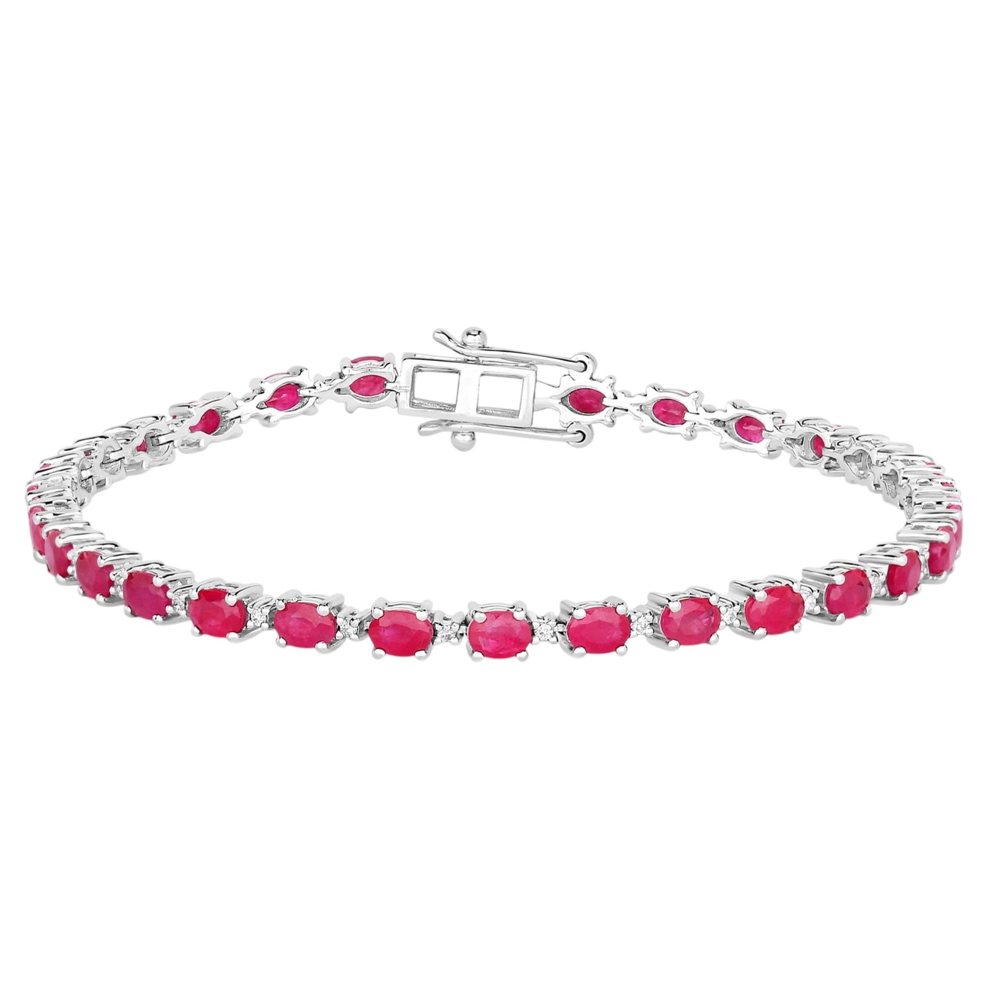 Ruby Bracelet With Diamonds 6.58 Carats 14K White Gold For Sale