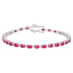 Ruby Bracelet With Diamonds 6.58 Carats 14K White Gold