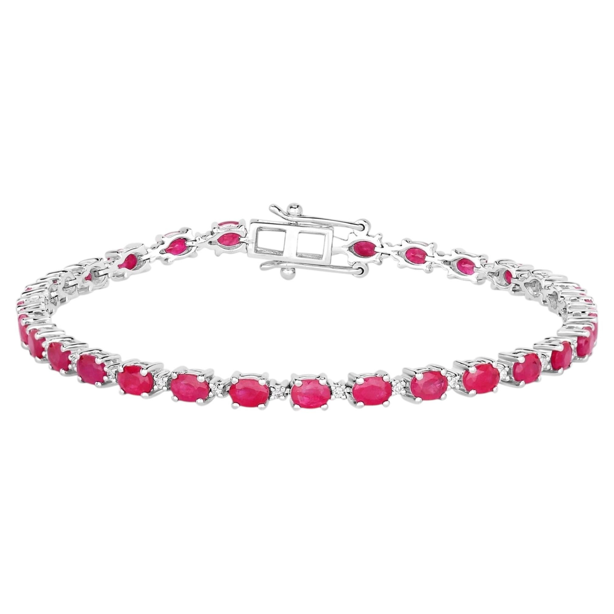 Ruby Bracelet With Diamonds 6.58 Carats 14K White Gold