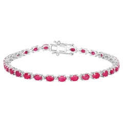 Ruby Bracelet With Diamonds 6.58 Carats 14K White Gold