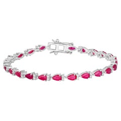 Ruby Bracelet With Diamonds 6.62 Carats 14K White Gold