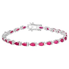 Ruby Bracelet With Diamonds 6.62 Carats 14K White Gold