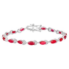 Ruby Bracelet With Diamonds 6.74 Carats 14K White Gold