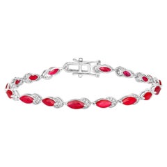 Rubin-Armband mit Diamanten 6,74 Karat 14K Weißgold