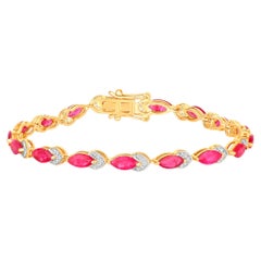 Ruby Bracelet With Diamonds 6.76 Carats 14K Yellow Gold
