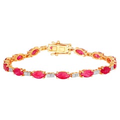 Ruby Bracelet With Diamonds 7.18 Carats 14K Yellow Gold