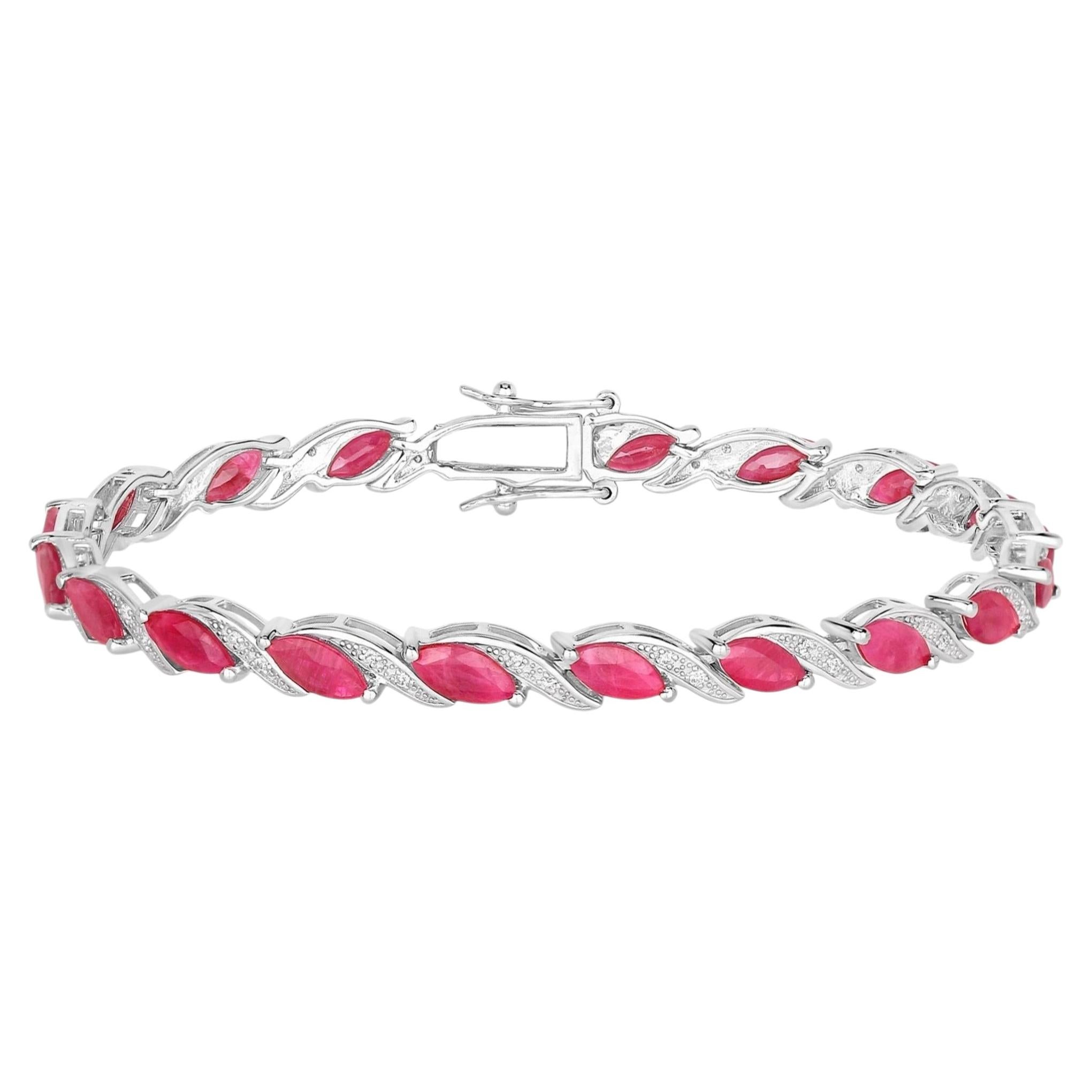 Ruby Bracelet With Diamonds 7.74 Carats 10K White Gold