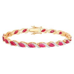 Ruby Bracelet With Diamonds 7.74 Carats 10K Yellow Gold