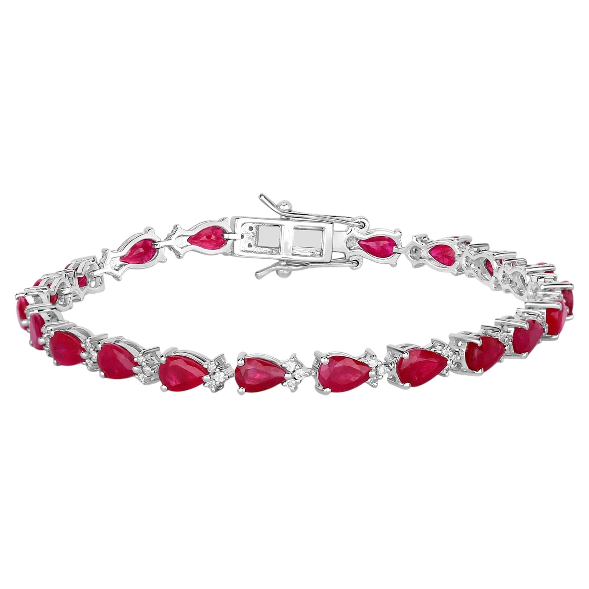 Ruby Bracelet With Diamonds 8.86 Carats 14K White Gold For Sale