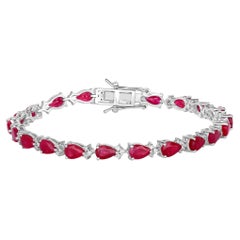 Ruby Bracelet With Diamonds 8.86 Carats 14K White Gold
