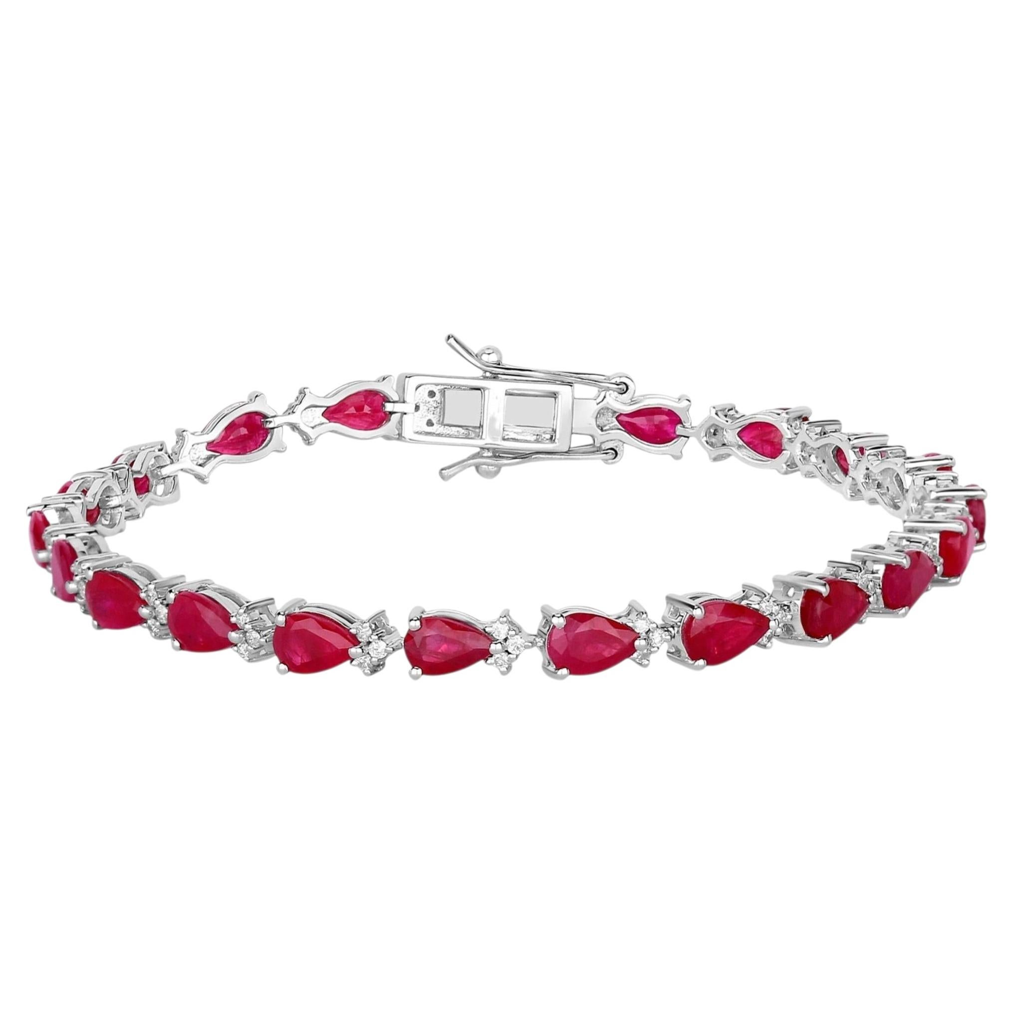 Ruby Bracelet With Diamonds 8.86 Carats 14K White Gold