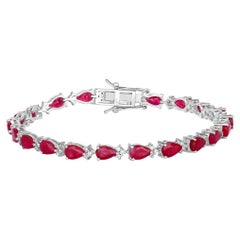 Ruby Bracelet With Diamonds 8.86 Carats 14K White Gold