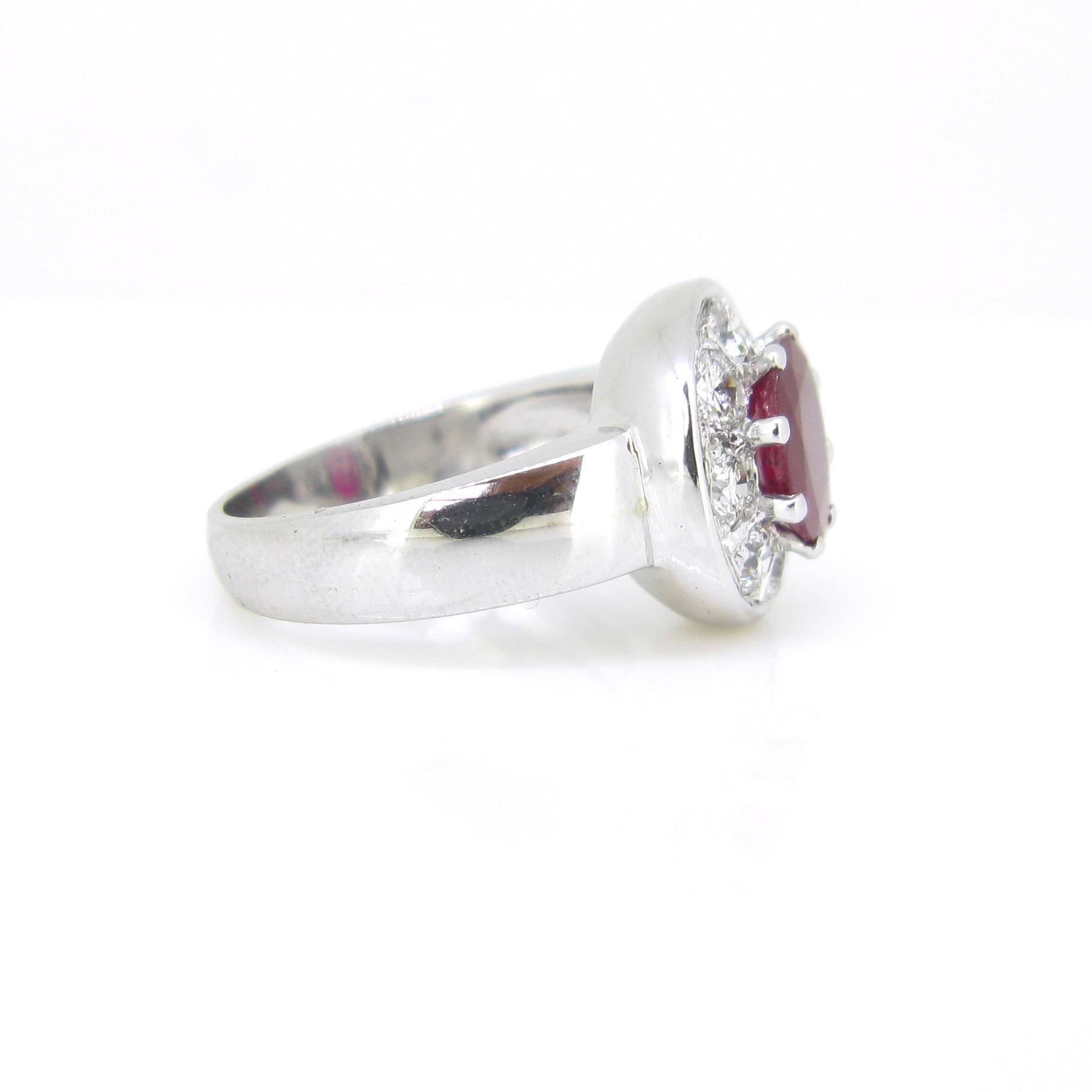 Ruby Brilliant Cut Diamonds White Gold Cluster Ring In Good Condition In London, GB