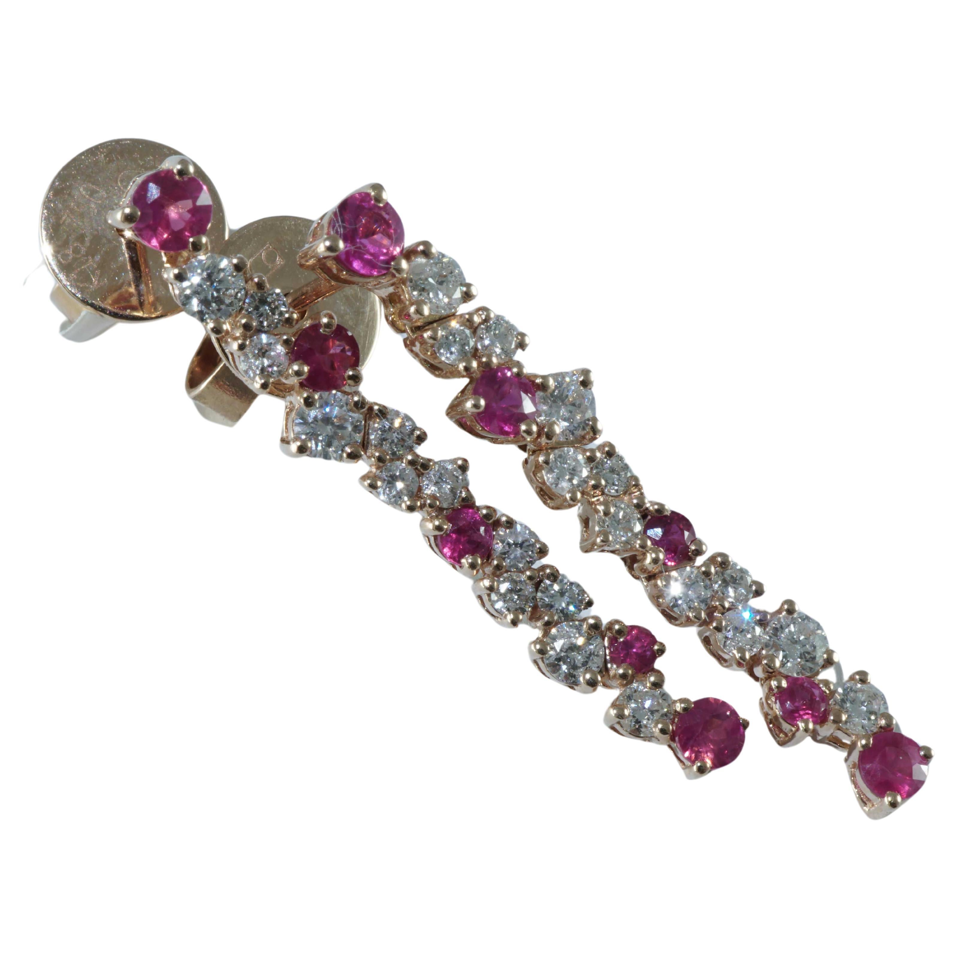 Brilliant Cut Ruby Brilliant Earrings for a glorious Appearance 0.40 ct 0.56 ct 27 x 4 mm For Sale