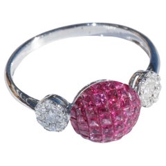 Ruby Brilliant Ring with invisible Cutting 0.70 ct 0.20 ct looks like one big