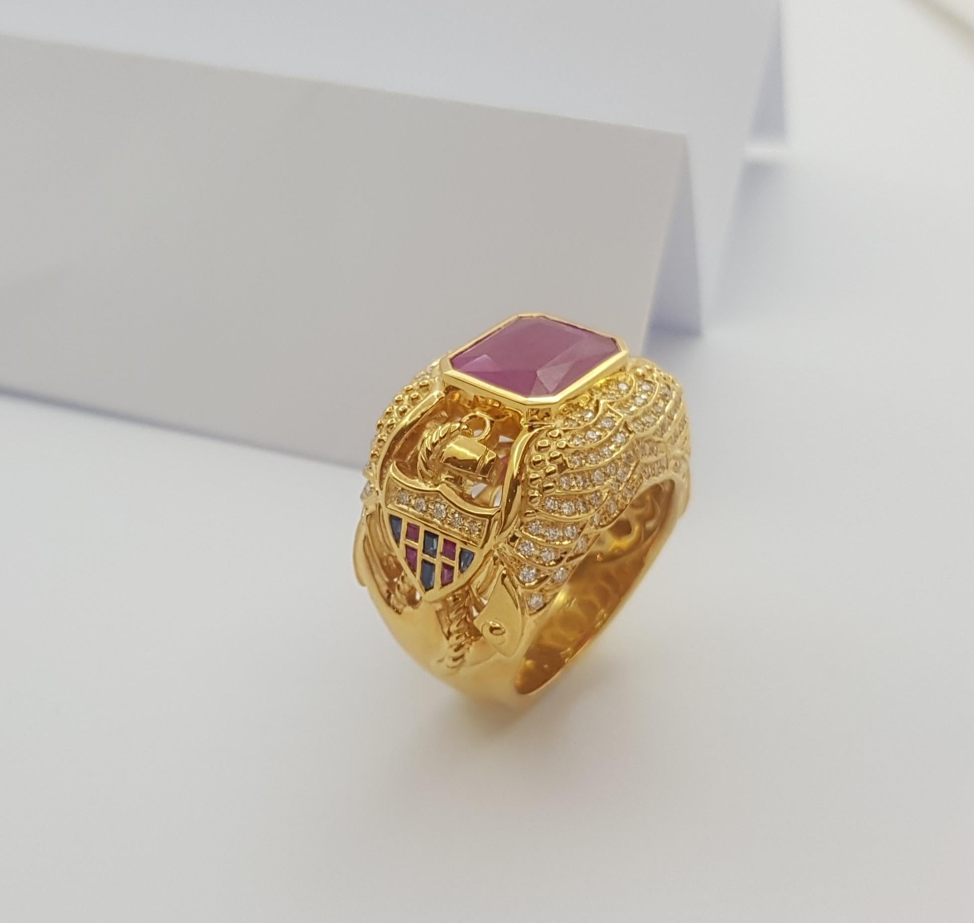 Ruby, Brown Diamond, Blue Sapphire and Ruby Ring set in 18K Gold Settings For Sale 4