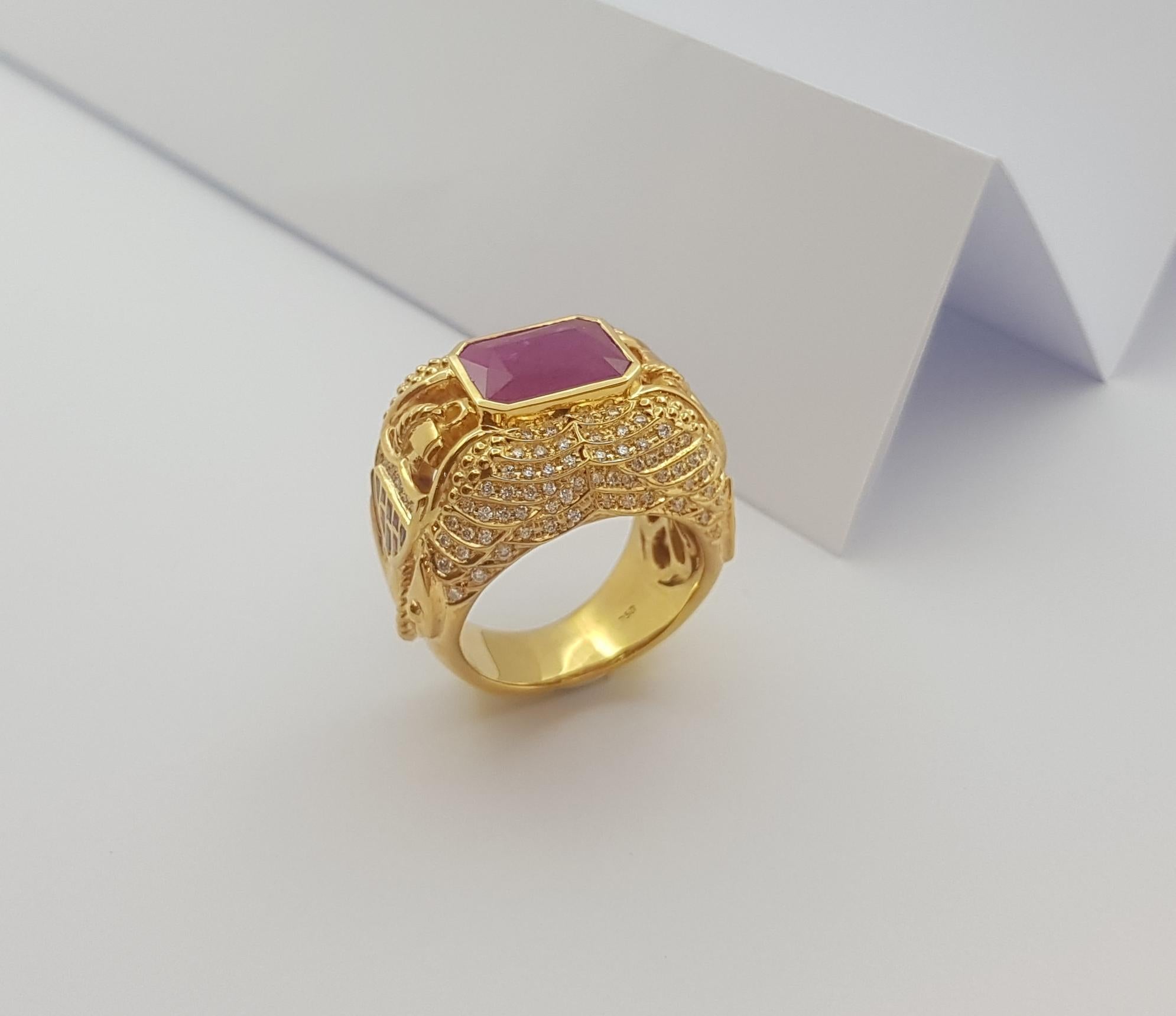 Ruby, Brown Diamond, Blue Sapphire and Ruby Ring set in 18K Gold Settings For Sale 5