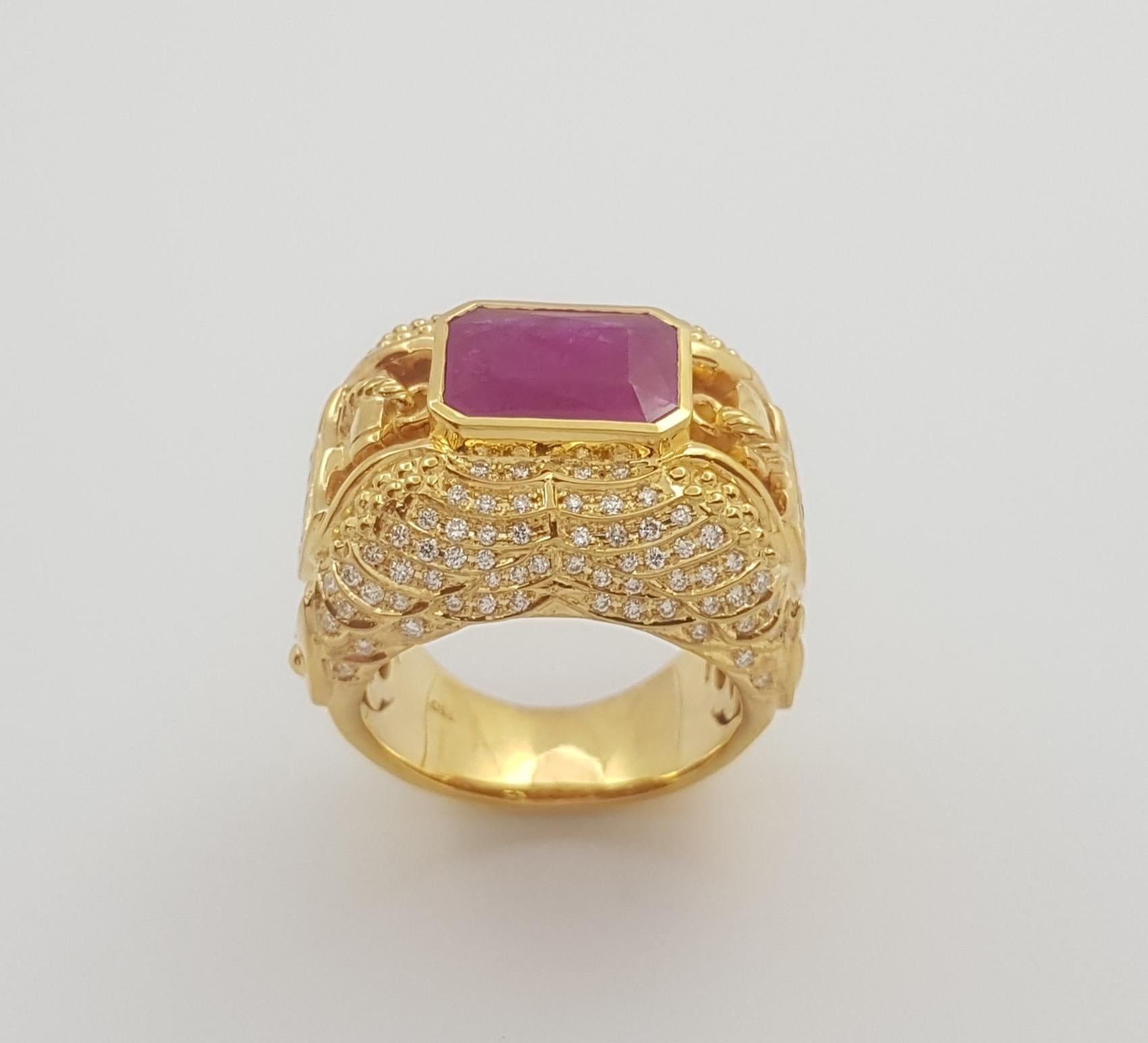 Ruby, Brown Diamond, Blue Sapphire and Ruby Ring set in 18K Gold Settings For Sale 1