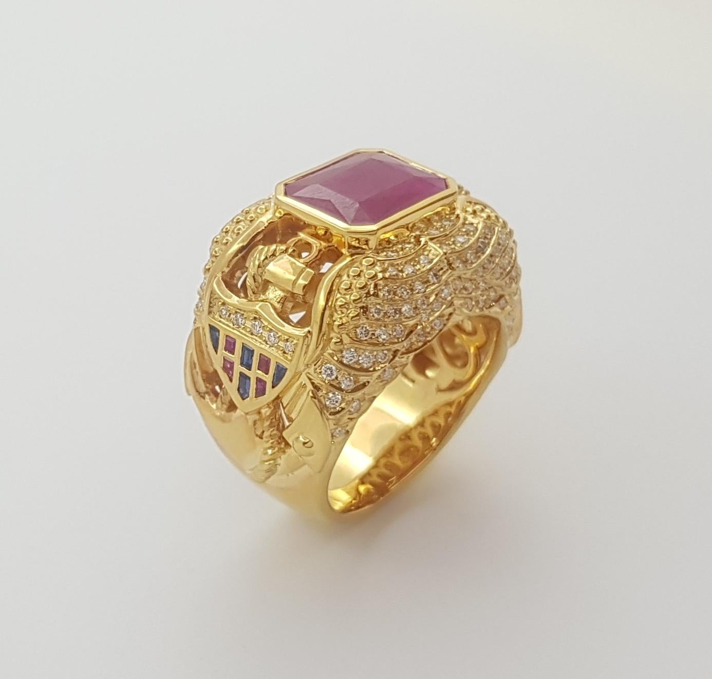 Ruby, Brown Diamond, Blue Sapphire and Ruby Ring set in 18K Gold Settings For Sale 2