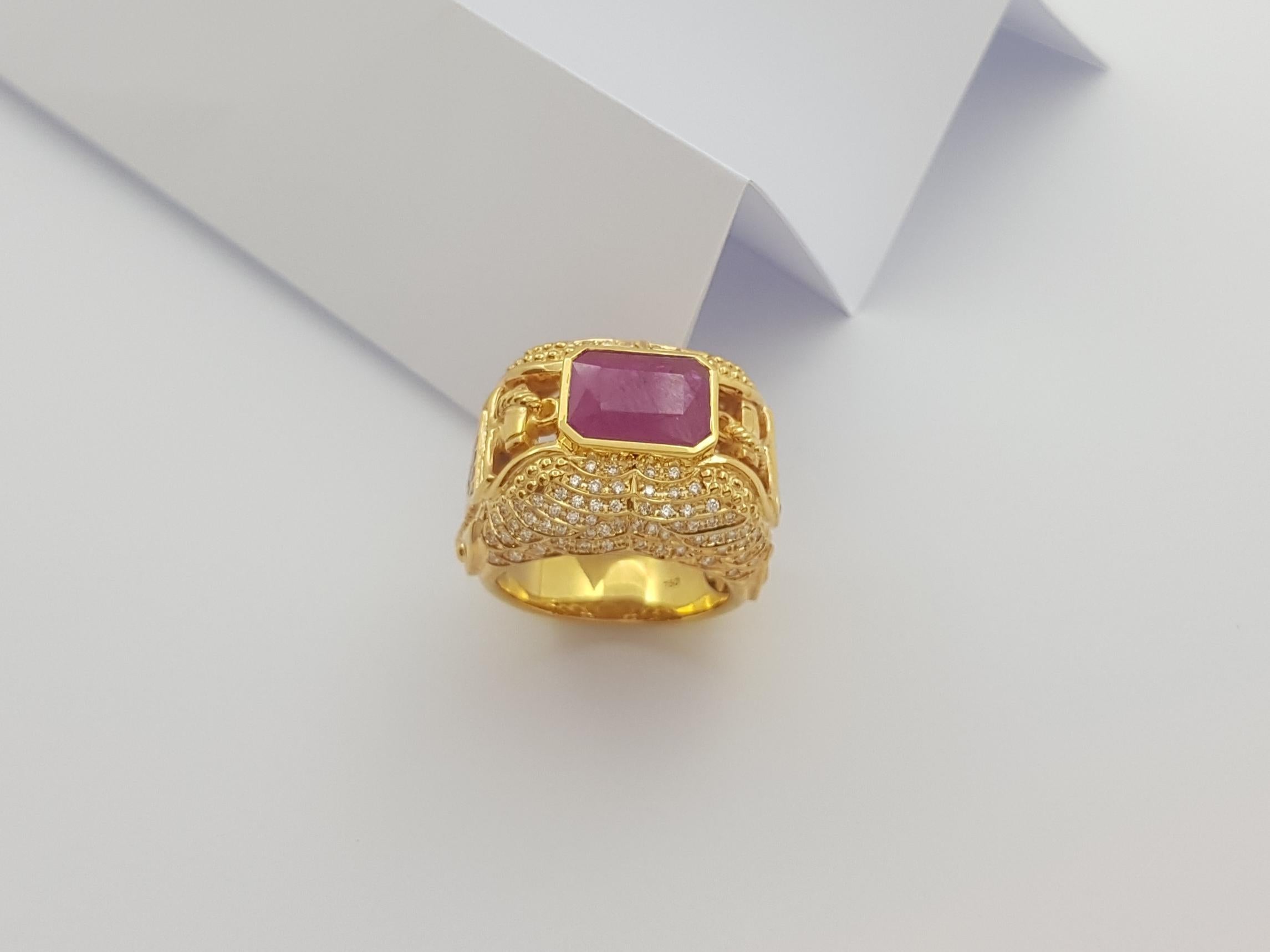Ruby, Brown Diamond, Blue Sapphire and Ruby Ring set in 18K Gold Settings For Sale 3